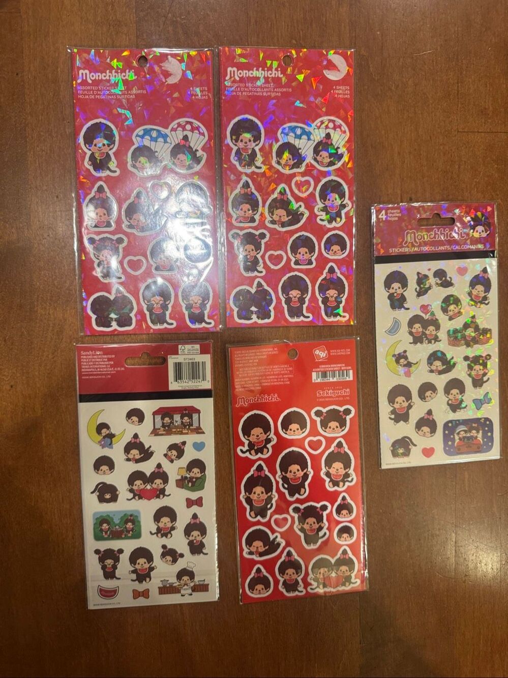 New Monchhichi Stickers Lot of 5 Packs 20 Sheets Holographic Sekiguchi